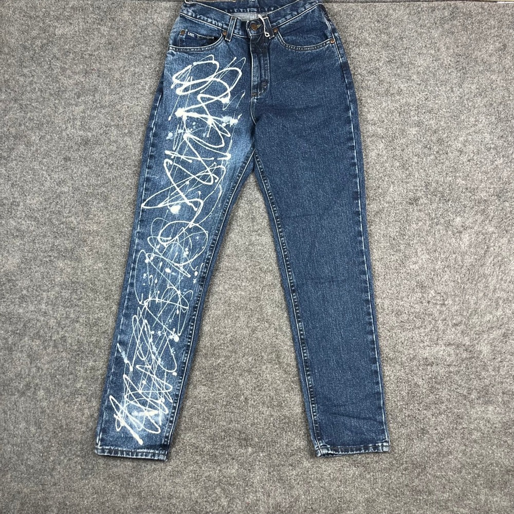 Lee Jeans Womens Size 8 MED Blue High Waisted Paint Splatter Graphic Tapered USA